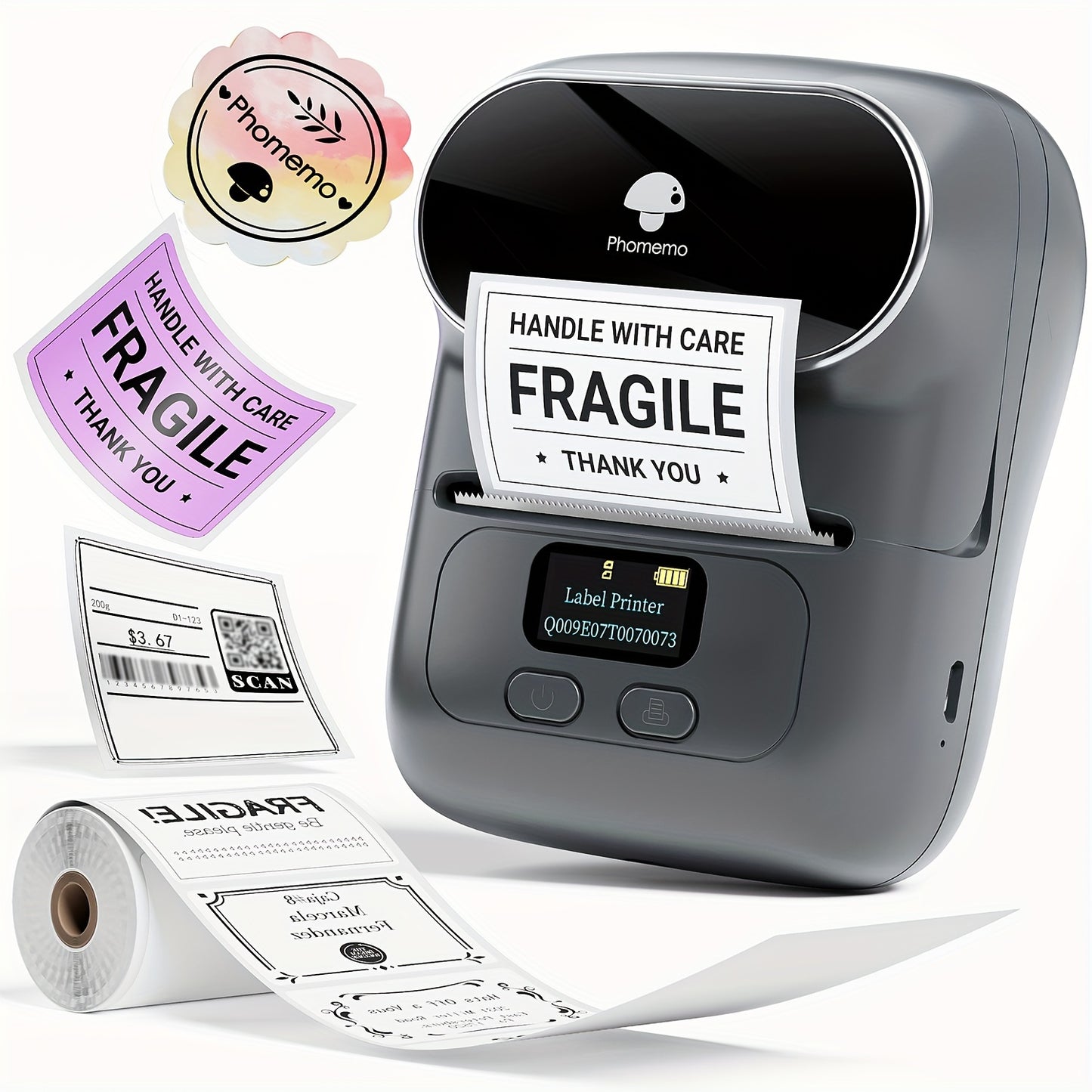 1 Roll 40x30mm Label Phomemo M110 Portable Thermal Label Maker - Wireless, Rechargeable, Compact Printer for Product, Address, Small Business, Sticker, Home, DIY - Compatible with Android, iOS, Windows & Mac