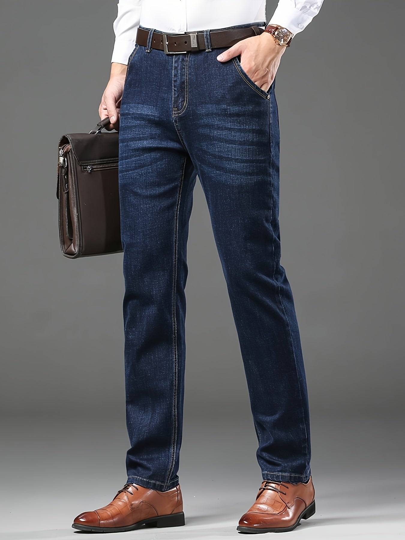 Men'S Jeans, Loose, Cotton High Quality Pants, Plus Size, Straight Pants, Stretch, Four Seasons, Thick, Stylish, Work Pants, Slacks, Stacked Jeans