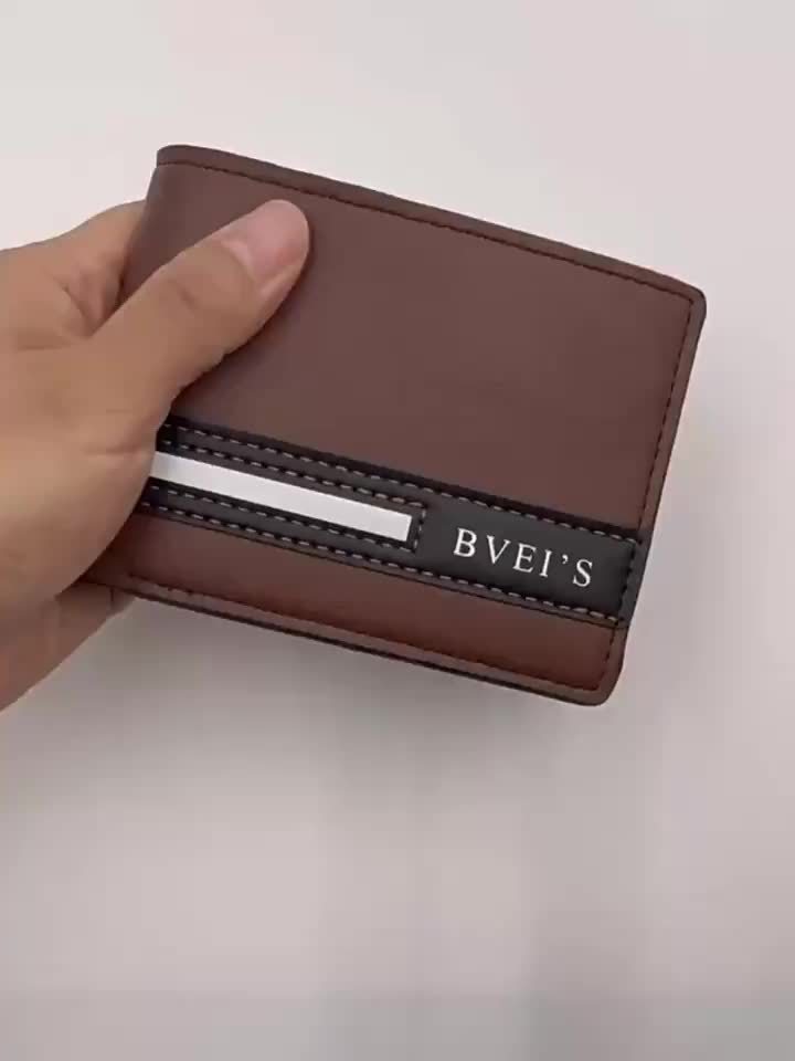 Men'S PU Wallet - Casual Style, Letter Pattern, Colorful Details, Multi-card Clip, Double Fold Short Wallet, Ideal For Gift Giving.