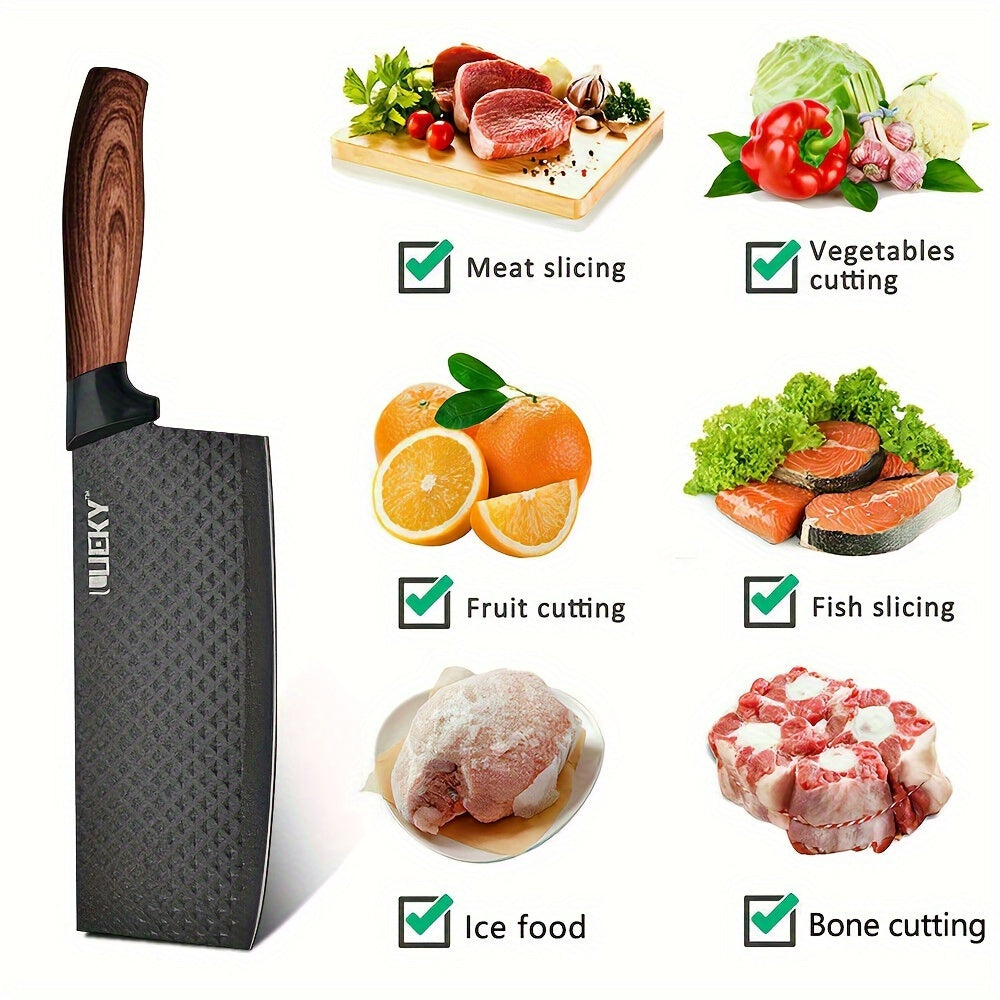 Professional 6pcs Kitchen Knives Set, Chef, Cleaver, Slicer, Utility Knife Peeler& Scissors Stainless Steel Ultra Sharp with Non-Stick Ergonomic Wood Handle Cooking Chef Knife Set for Home Travel Vegetable, Meat, Fruit Gift B
