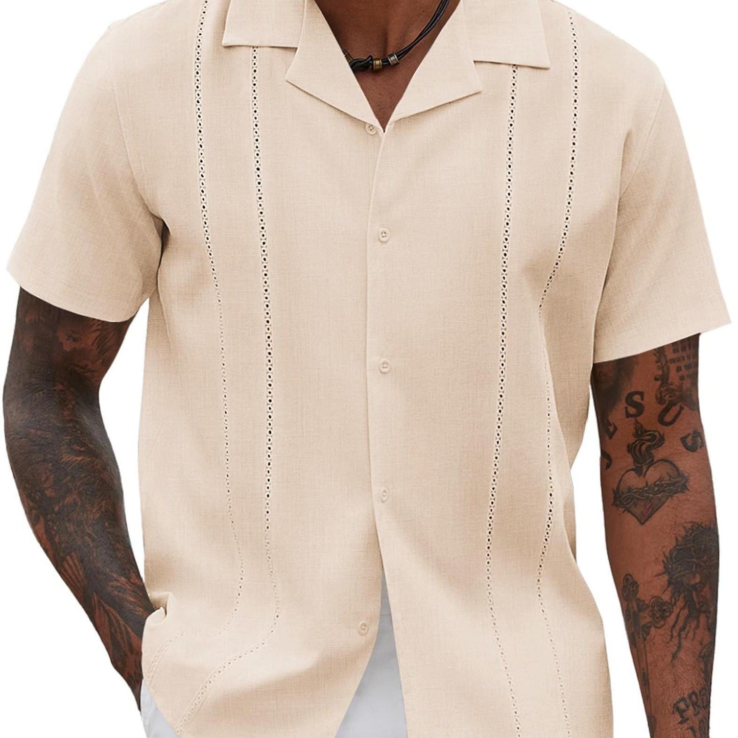 ELESOL Guayabera Shirts for Men Cuban Short Sleeve Button Summer Shirts