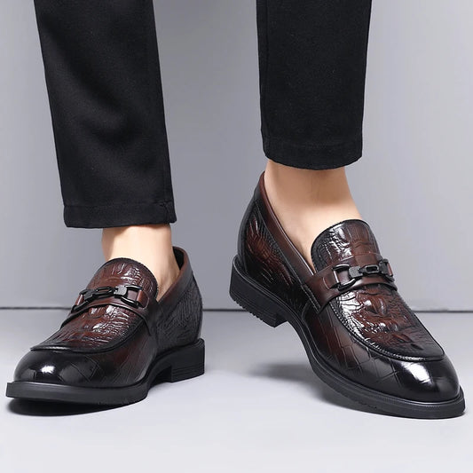 Top Quality Crocodile Print Genuine Leather Men Elevator Shoes Flat/6CM Height Increasing Loafers Man Casual Busincess Moccasins