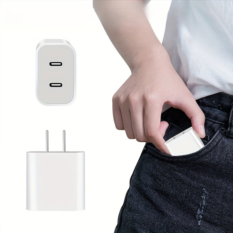 UKETO Dual Port PD Fast Charger, USB Type-C Wall Charging Adapter, US Plug Power Supply for iPhone 14/13/12/11/XS/XR/X, iPad - 20W Travel Power Adapter with 2x 6.6FT USB-C Cables, Fast Charging Kit