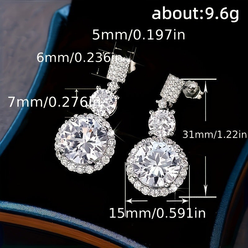 2pcs of S925 Silvery with 5-Carat 5A Zirconia Pendant Earrings, for Engagement, Wedding, Holiday, Birthday, And Anniversary Gifts