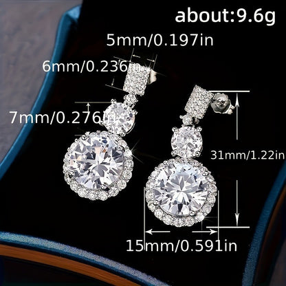 2pcs of S925 Silvery with 5-Carat 5A Zirconia Pendant Earrings, for Engagement, Wedding, Holiday, Birthday, And Anniversary Gifts