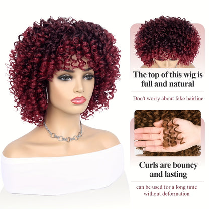12-Inch Voluminous Afro Curly Wig for Women - Soft Synthetic Hair, Black to Brown Gradient, Perfect for Daily Wear, Parties, Halloween & Cosplay