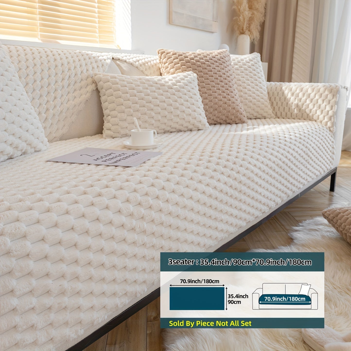 1pc Plush Nordic Sofa Slipcover - Anti-Slip, Fashionable, Simple Modern Design, Four Seasons Universal Fit, Furniture Protector for Bedroom, Office, Living Room Home Decor - Easy to Clean, Stain-Resistant, Soft, Breathable, a