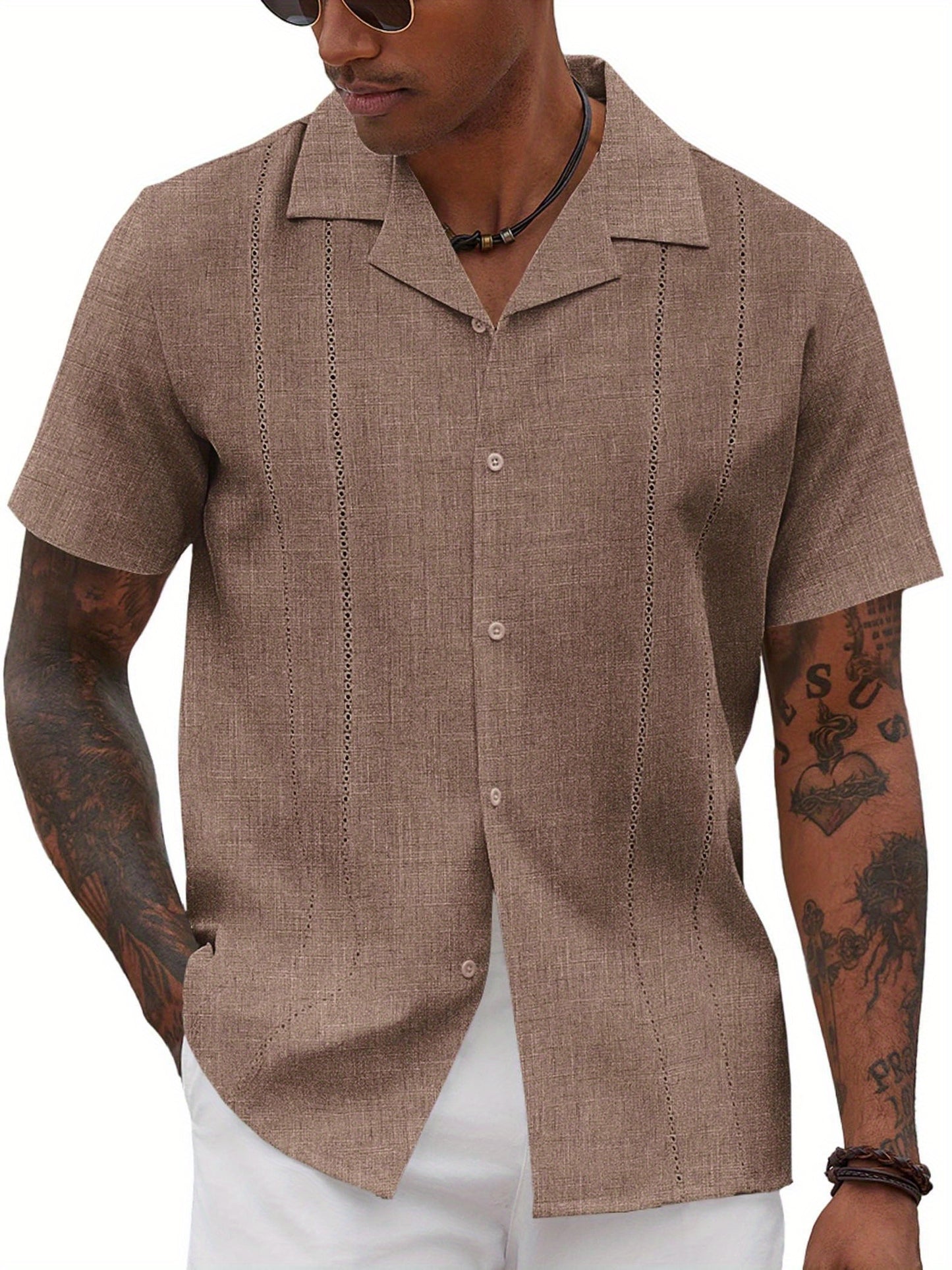 ELESOL Guayabera Shirts for Men Cuban Short Sleeve Button Summer Shirts