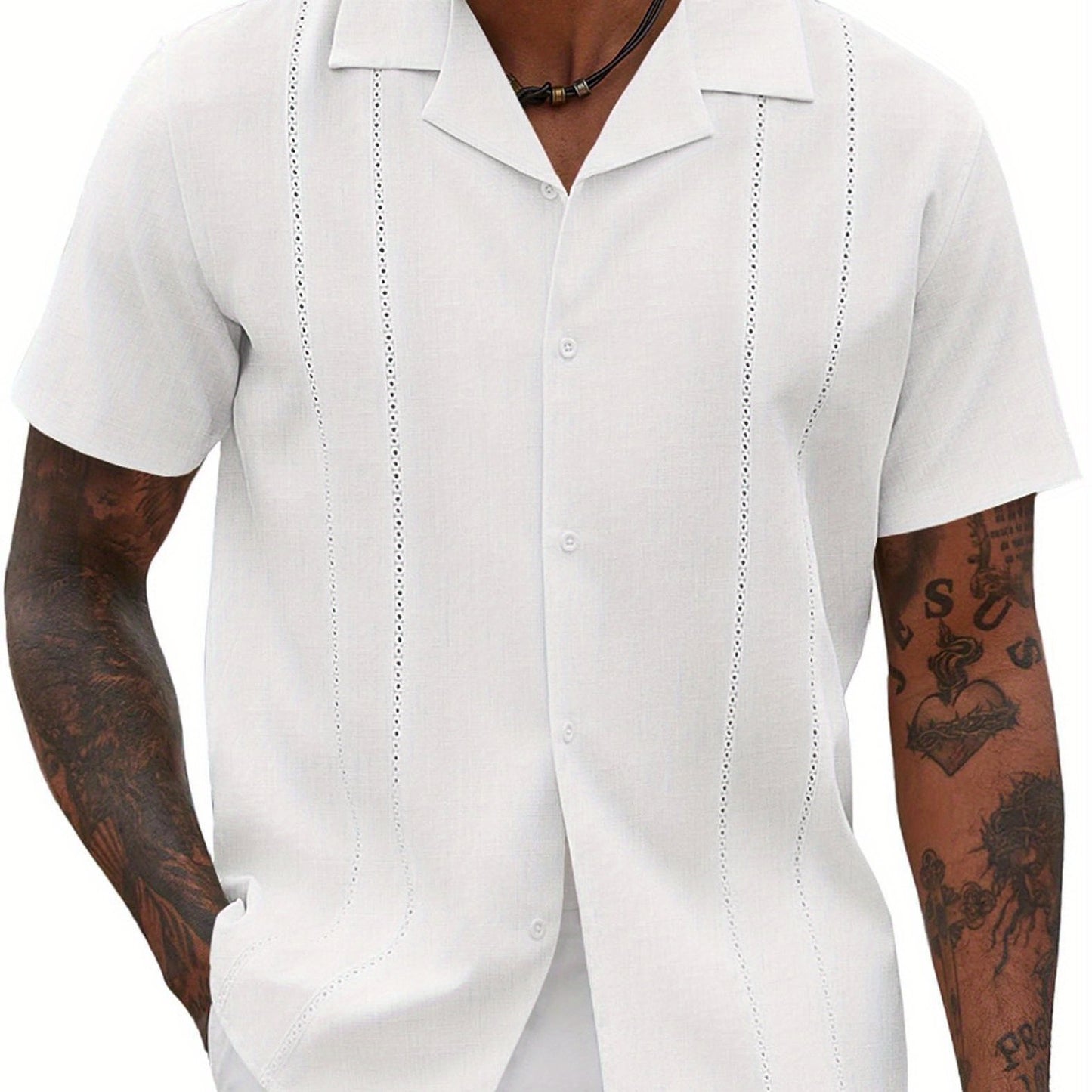ELESOL Guayabera Shirts for Men Cuban Short Sleeve Button Summer Shirts
