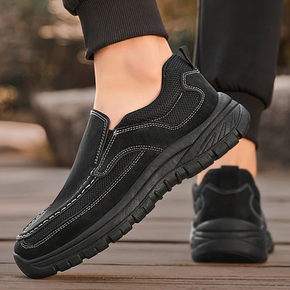 Men's Slip-On Loafers - Comfortable Casual Business Shoes, Yellow & Beige Two-Tone Design, Breathable Mesh Lining, Durable PVC Sole, Round Toe, All-Season Wear for Everyday and Leisure, Chunky Shoes