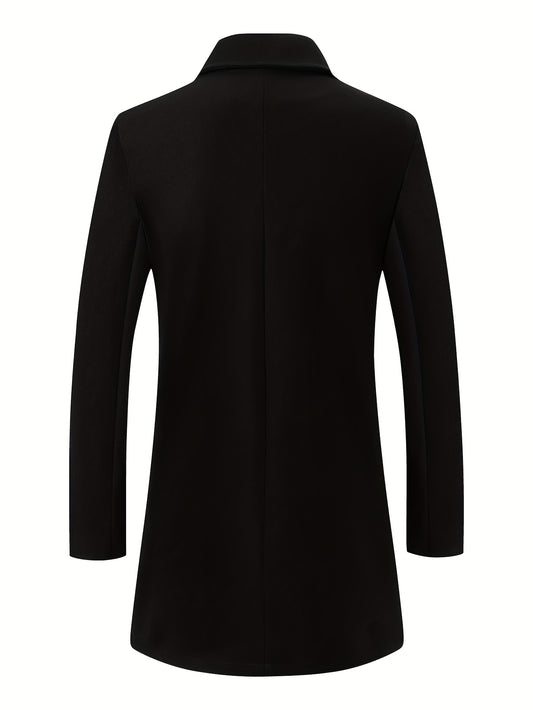 Men's Classic Solid Color Long Trench Coat with Lapel Collar & Double-Breasted Buttons -Y2K Style, Perfect for Fall/Winter Outdoor Activities, Ideal Gift for Husband or Boyfriend