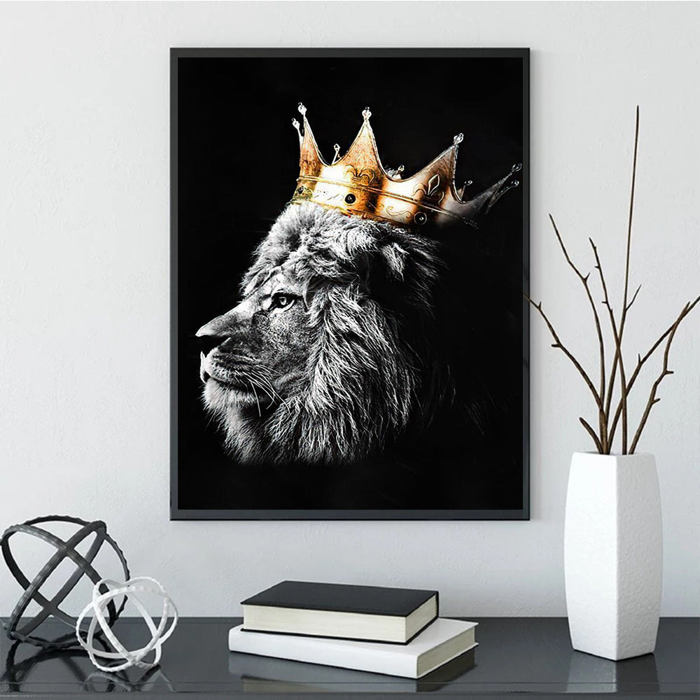 2pcs Lion Couple Wall Decals, Black Lion & Lioness With Crowns Canvas Painting Posters Wall Art Decor, For Home Bedroom Living Room Decor