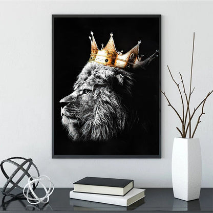 2pcs Lion Couple Wall Decals, Black Lion & Lioness With Crowns Canvas Painting Posters Wall Art Decor, For Home Bedroom Living Room Decor