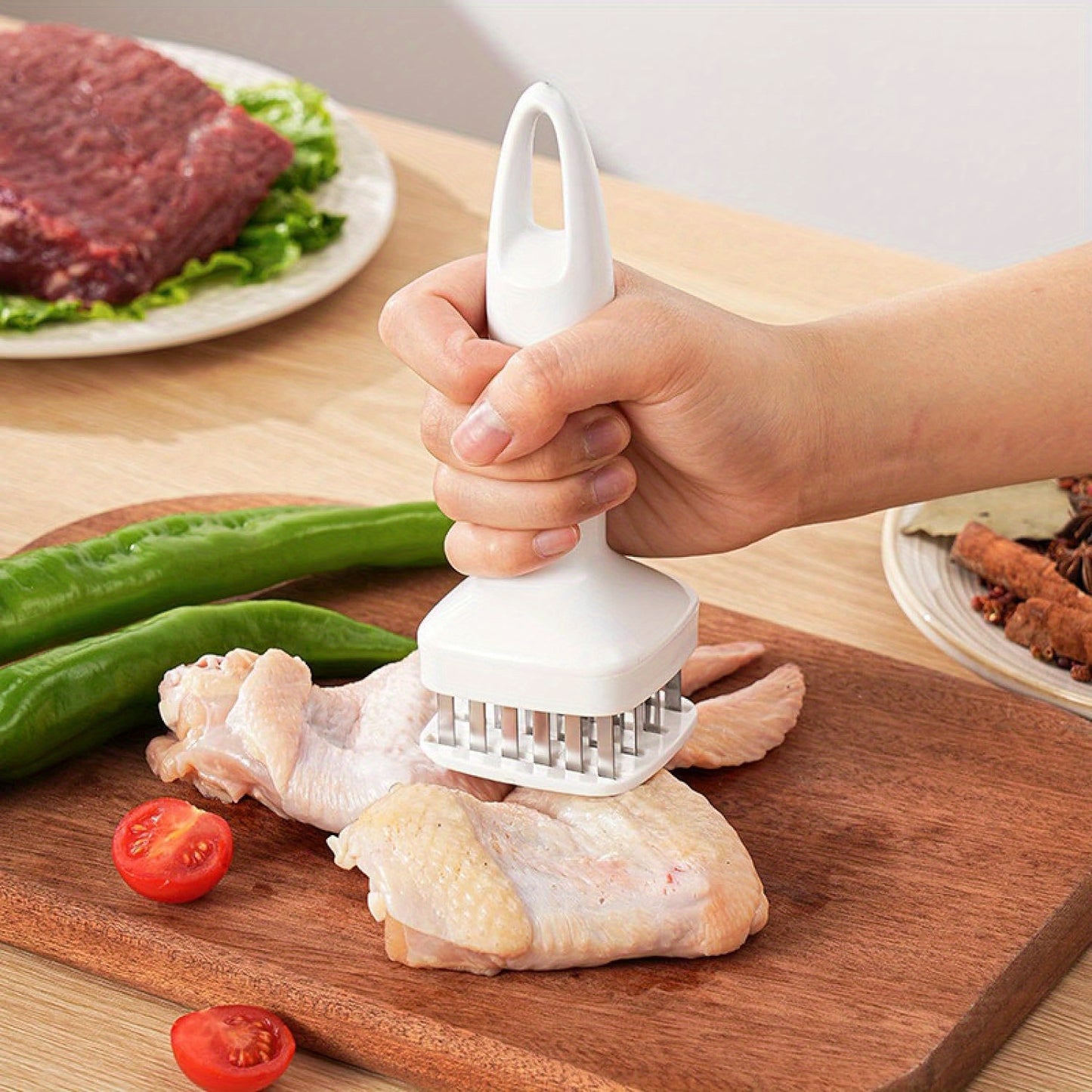 1pc Stainless Steel Meat Tenderizer, Kitchen Meat Tenderizer With 24 Steel Needles Blades, Meat Tendering Hammer, Kitchen Meat Tenderizing Tool, For Beef, Turkey, Steak, Pork, Kitchen Utensils, Kitchen Supplies