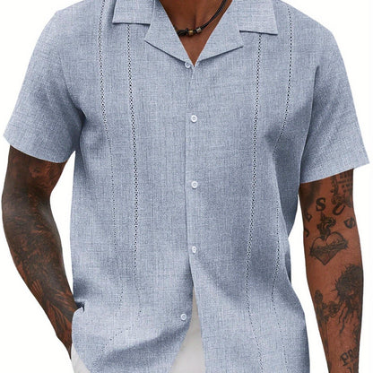 ELESOL Guayabera Shirts for Men Cuban Short Sleeve Button Summer Shirts