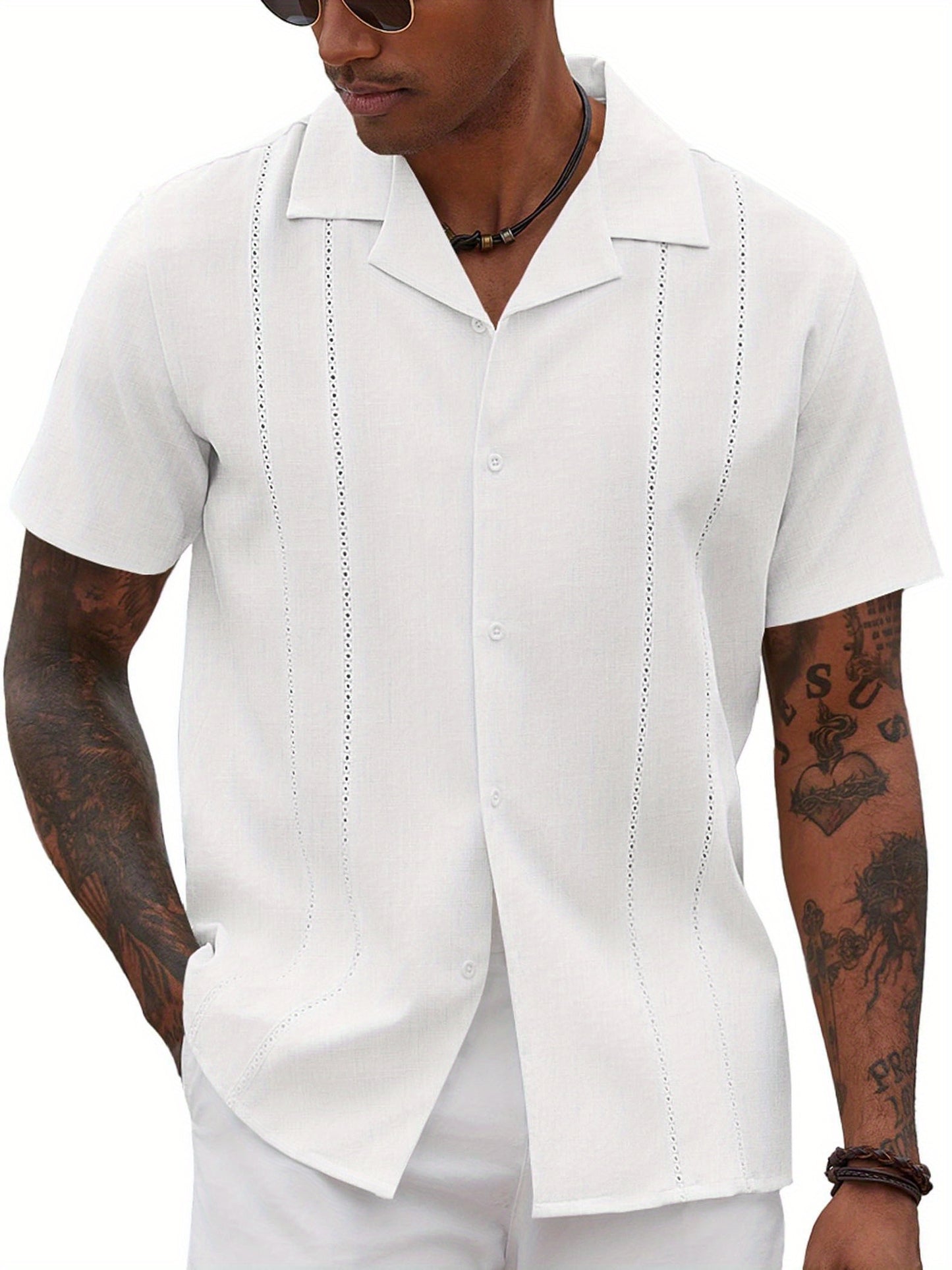 ELESOL Guayabera Shirts for Men Cuban Short Sleeve Button Summer Shirts