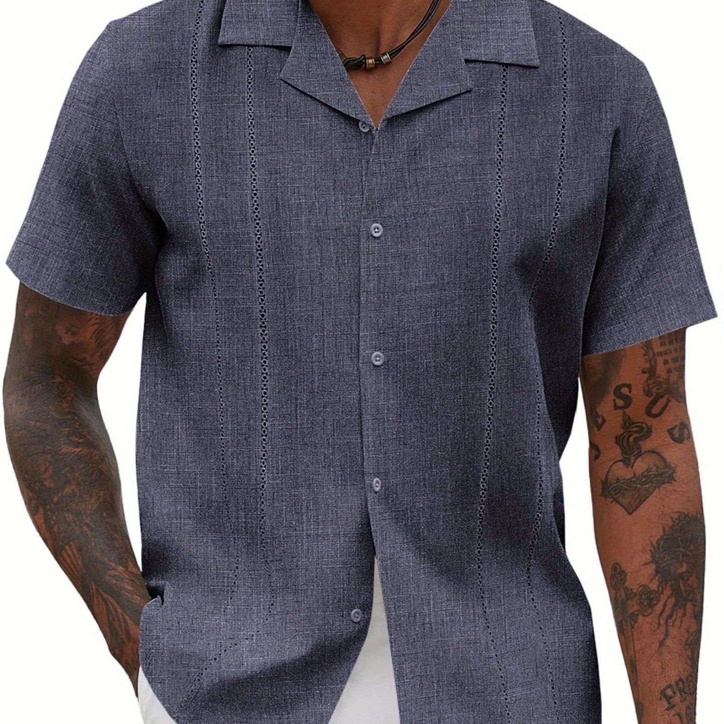 ELESOL Guayabera Shirts for Men Cuban Short Sleeve Button Summer Shirts
