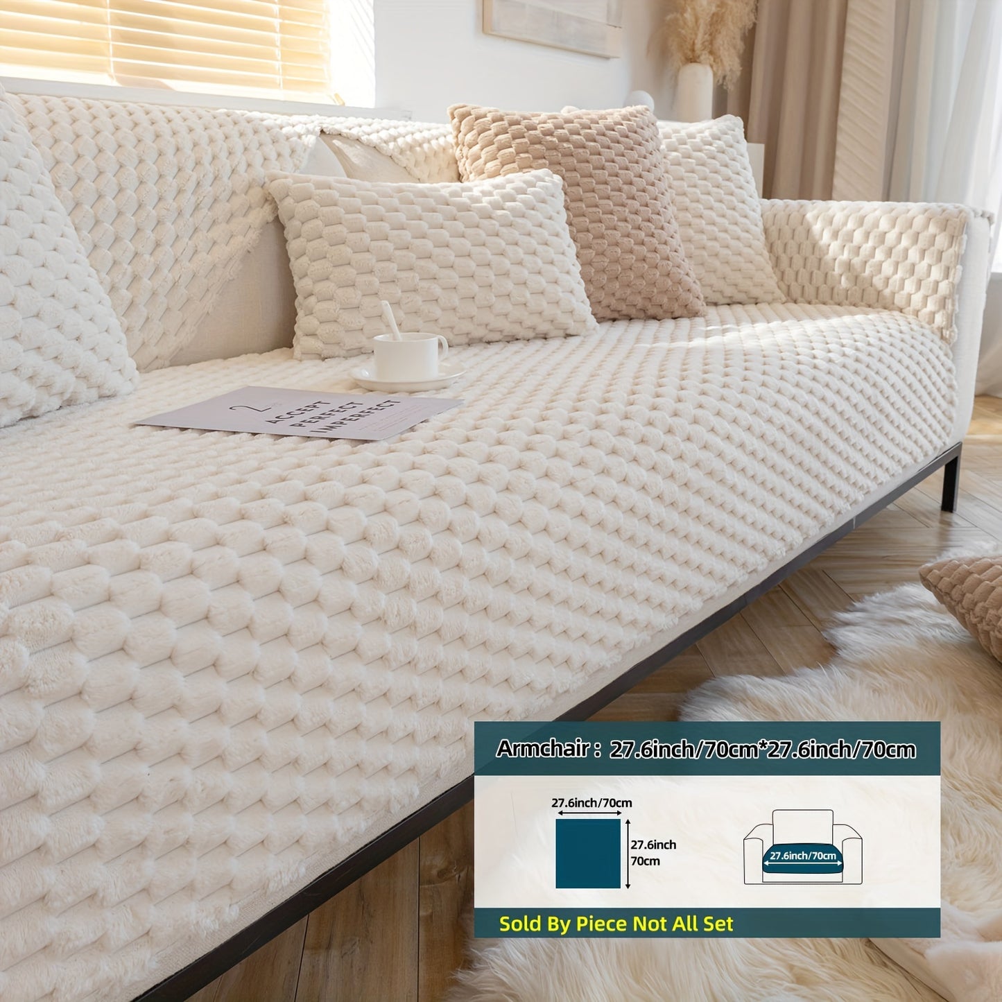 1pc Plush Nordic Sofa Slipcover - Anti-Slip, Fashionable, Simple Modern Design, Four Seasons Universal Fit, Furniture Protector for Bedroom, Office, Living Room Home Decor - Easy to Clean, Stain-Resistant, Soft, Breathable, a