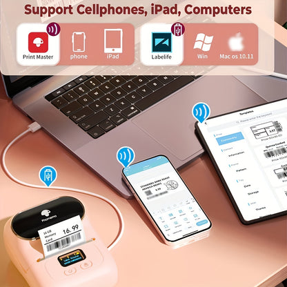 1 Roll 40x30mm Label Phomemo M110 Portable Thermal Label Maker - Wireless, Rechargeable, Compact Printer for Product, Address, Small Business, Sticker, Home, DIY - Compatible with Android, iOS, Windows & Mac