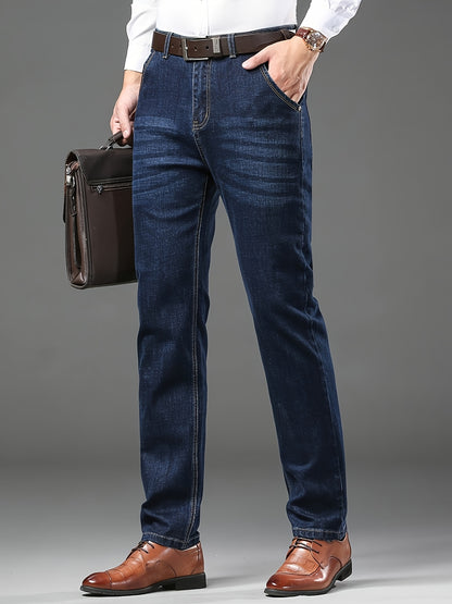 Men'S Jeans, Loose, Cotton High Quality Pants, Plus Size, Straight Pants, Stretch, Four Seasons, Thick, Stylish, Work Pants, Slacks, Stacked Jeans