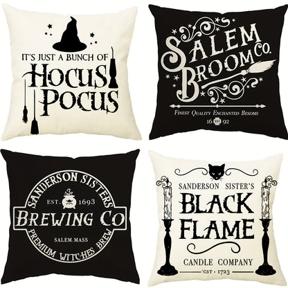 4pcs Halloween Linen Blend Throw Pillow Case, Square Cushion Case, Decorative Pillow Cover For Living Room Bedroom Couch Sofa, Home Decor Room Decor Party Decor Single-Sided Printed No Pillow Insert 18inch X 18inch