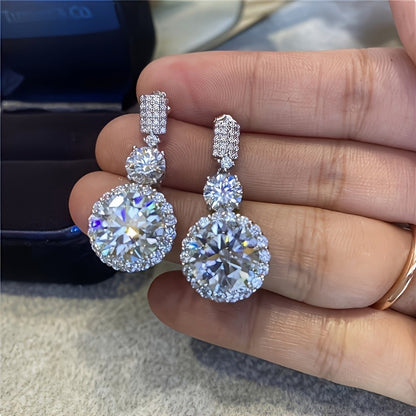 2pcs of S925 Silvery with 5-Carat 5A Zirconia Pendant Earrings, for Engagement, Wedding, Holiday, Birthday, And Anniversary Gifts