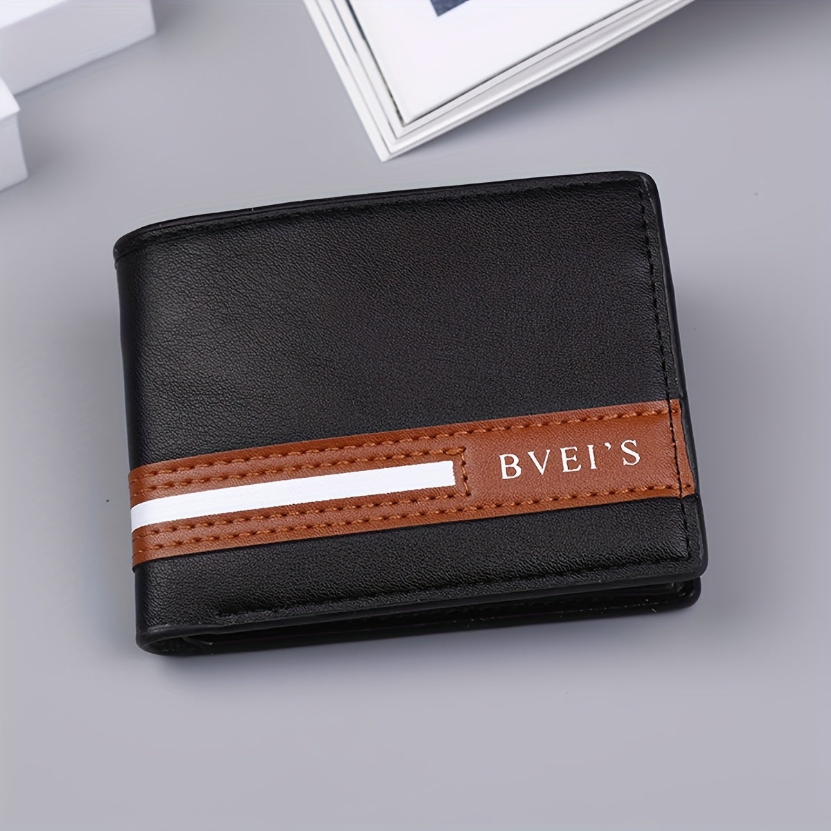 Men'S PU Wallet - Casual Style, Letter Pattern, Colorful Details, Multi-card Clip, Double Fold Short Wallet, Ideal For Gift Giving.