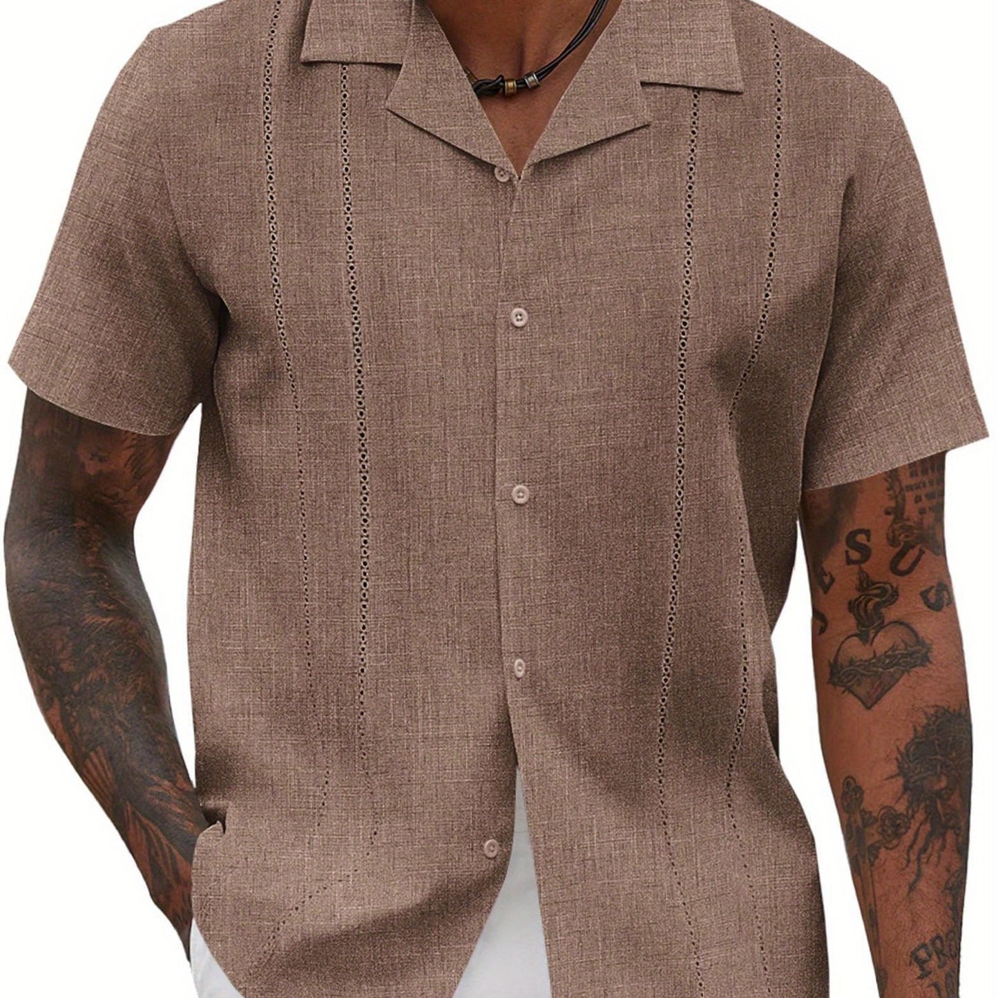 ELESOL Guayabera Shirts for Men Cuban Short Sleeve Button Summer Shirts