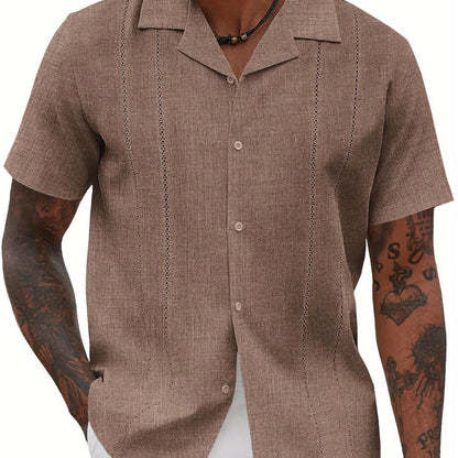 ELESOL Guayabera Shirts for Men Cuban Short Sleeve Button Summer Shirts
