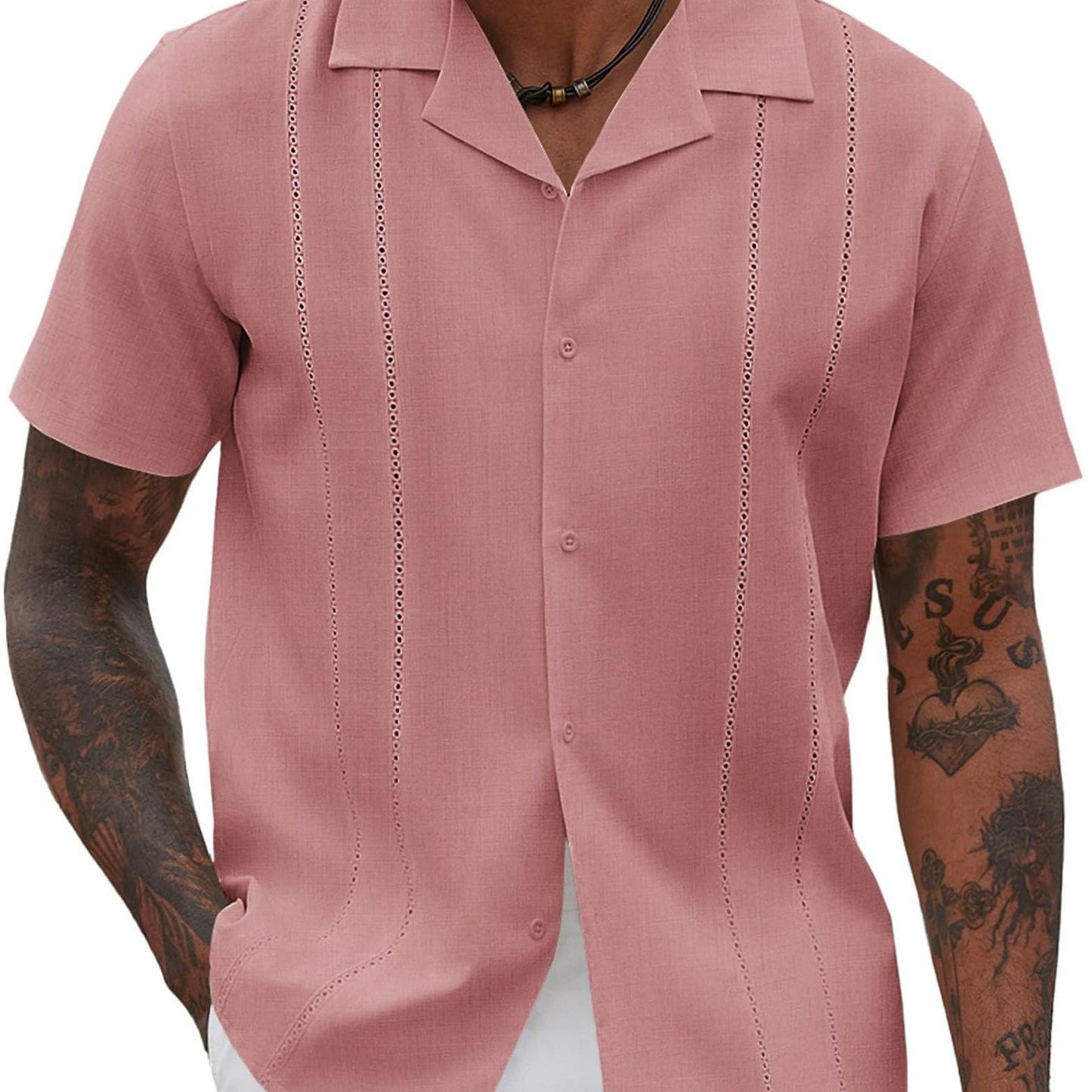 ELESOL Guayabera Shirts for Men Cuban Short Sleeve Button Summer Shirts
