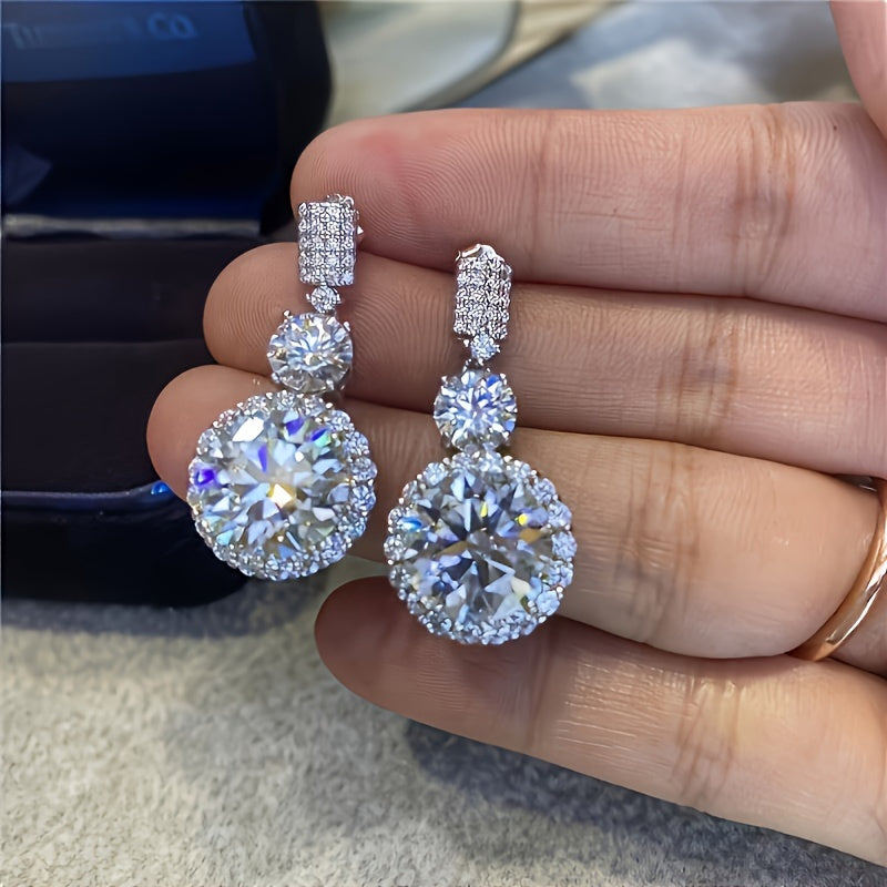 2pcs of S925 Silvery with 5-Carat 5A Zirconia Pendant Earrings, for Engagement, Wedding, Holiday, Birthday, And Anniversary Gifts