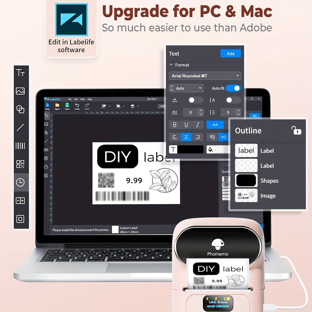 1 Roll 40x30mm Label Phomemo M110 Portable Thermal Label Maker - Wireless, Rechargeable, Compact Printer for Product, Address, Small Business, Sticker, Home, DIY - Compatible with Android, iOS, Windows & Mac