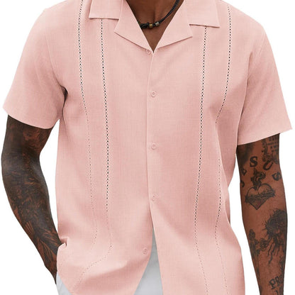 ELESOL Guayabera Shirts for Men Cuban Short Sleeve Button Summer Shirts