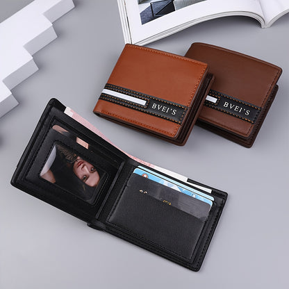 Men'S PU Wallet - Casual Style, Letter Pattern, Colorful Details, Multi-card Clip, Double Fold Short Wallet, Ideal For Gift Giving.