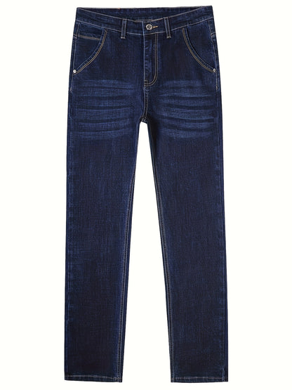 Men'S Jeans, Loose, Cotton High Quality Pants, Plus Size, Straight Pants, Stretch, Four Seasons, Thick, Stylish, Work Pants, Slacks, Stacked Jeans