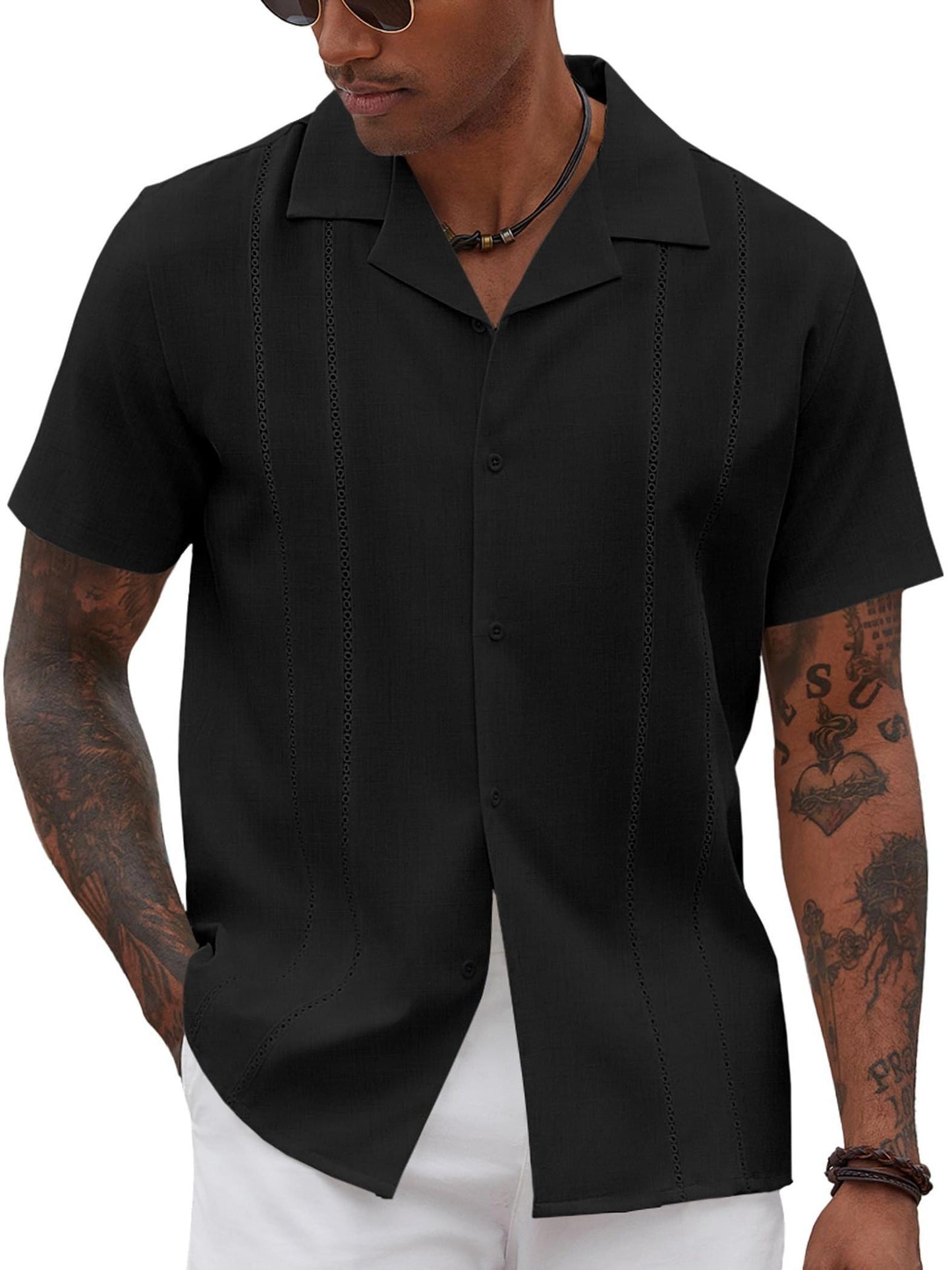 ELESOL Guayabera Shirts for Men Cuban Short Sleeve Button Summer Shirts
