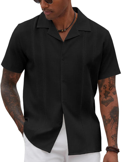 ELESOL Guayabera Shirts for Men Cuban Short Sleeve Button Summer Shirts
