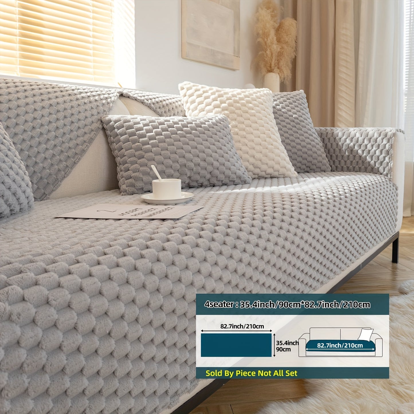 1pc Plush Nordic Sofa Slipcover - Anti-Slip, Fashionable, Simple Modern Design, Four Seasons Universal Fit, Furniture Protector for Bedroom, Office, Living Room Home Decor - Easy to Clean, Stain-Resistant, Soft, Breathable, a