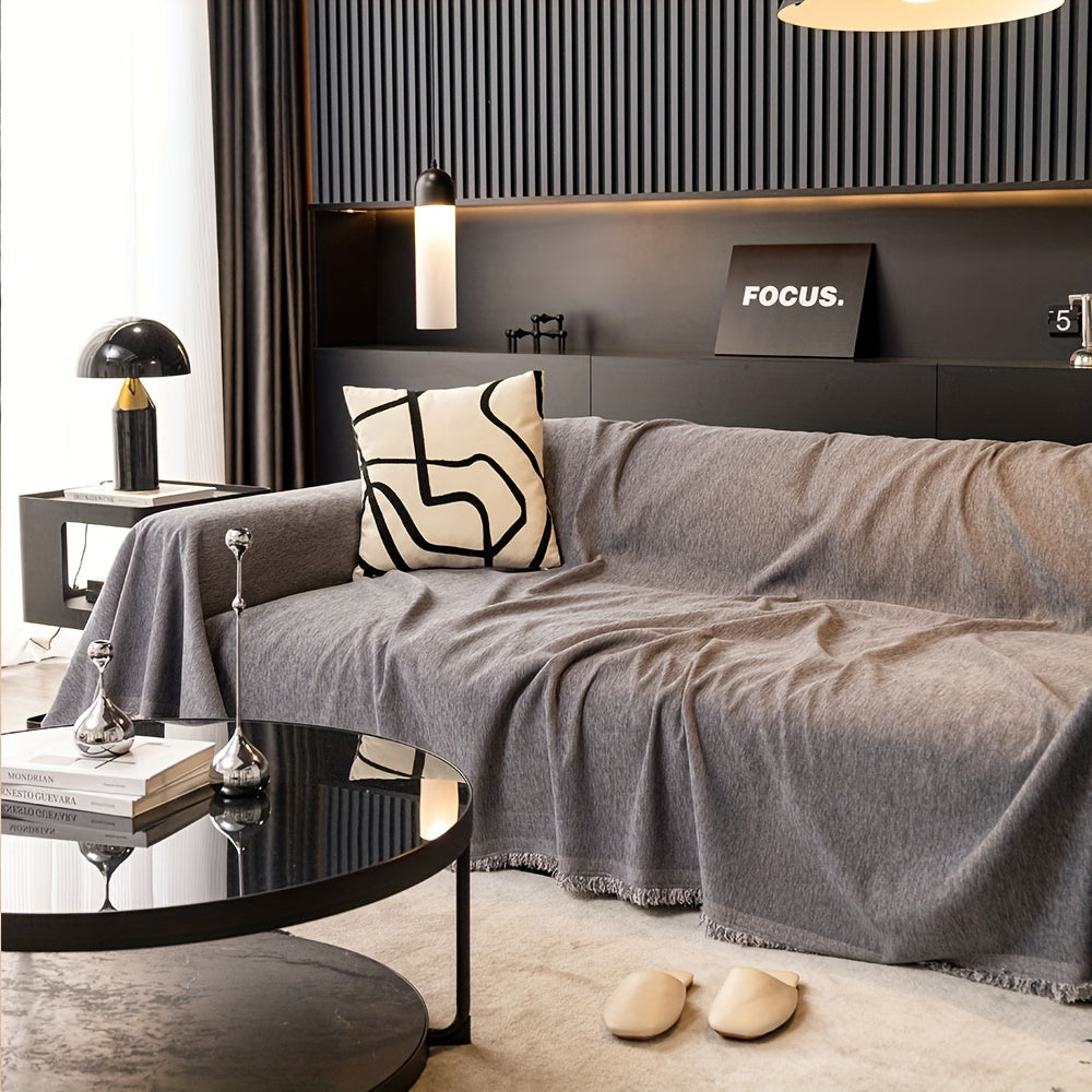 1pc Luxurious Waterproof Sofa Cover with Tassels - Durable, Washable, and Universal Furniture Protector for Living Room Home Decor - Stylish Couch Slipcover and Throw Blanket Alternative