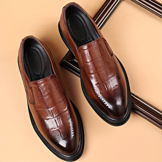 Men's Luxury Formal Shoes - Elegant Square Toe Loafers with Crocodile Texture, Suitable for Weddings, Business Events, And Office Wear for Valentine's Day