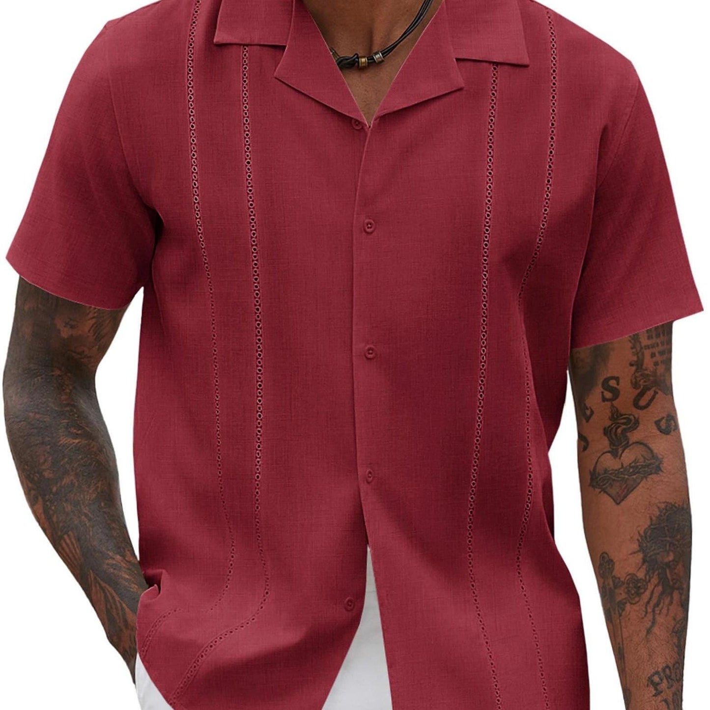 ELESOL Guayabera Shirts for Men Cuban Short Sleeve Button Summer Shirts