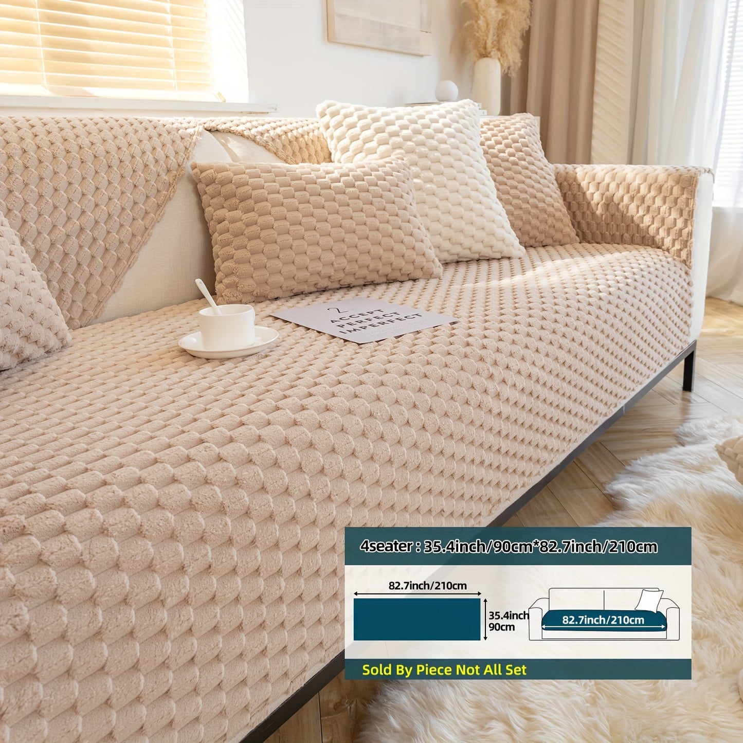 1pc Plush Nordic Sofa Slipcover - Anti-Slip, Fashionable, Simple Modern Design, Four Seasons Universal Fit, Furniture Protector for Bedroom, Office, Living Room Home Decor - Easy to Clean, Stain-Resistant, Soft, Breathable, a