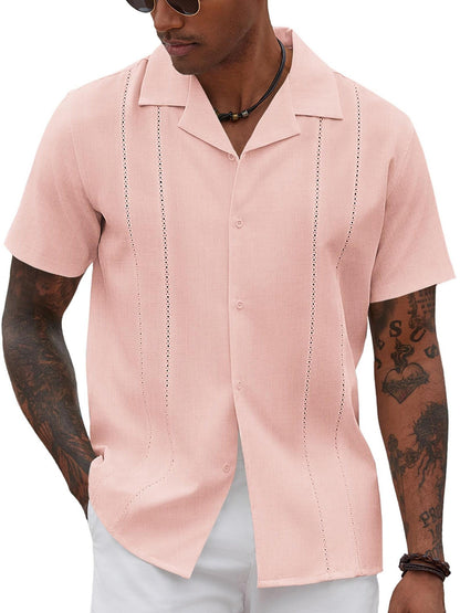 ELESOL Guayabera Shirts for Men Cuban Short Sleeve Button Summer Shirts