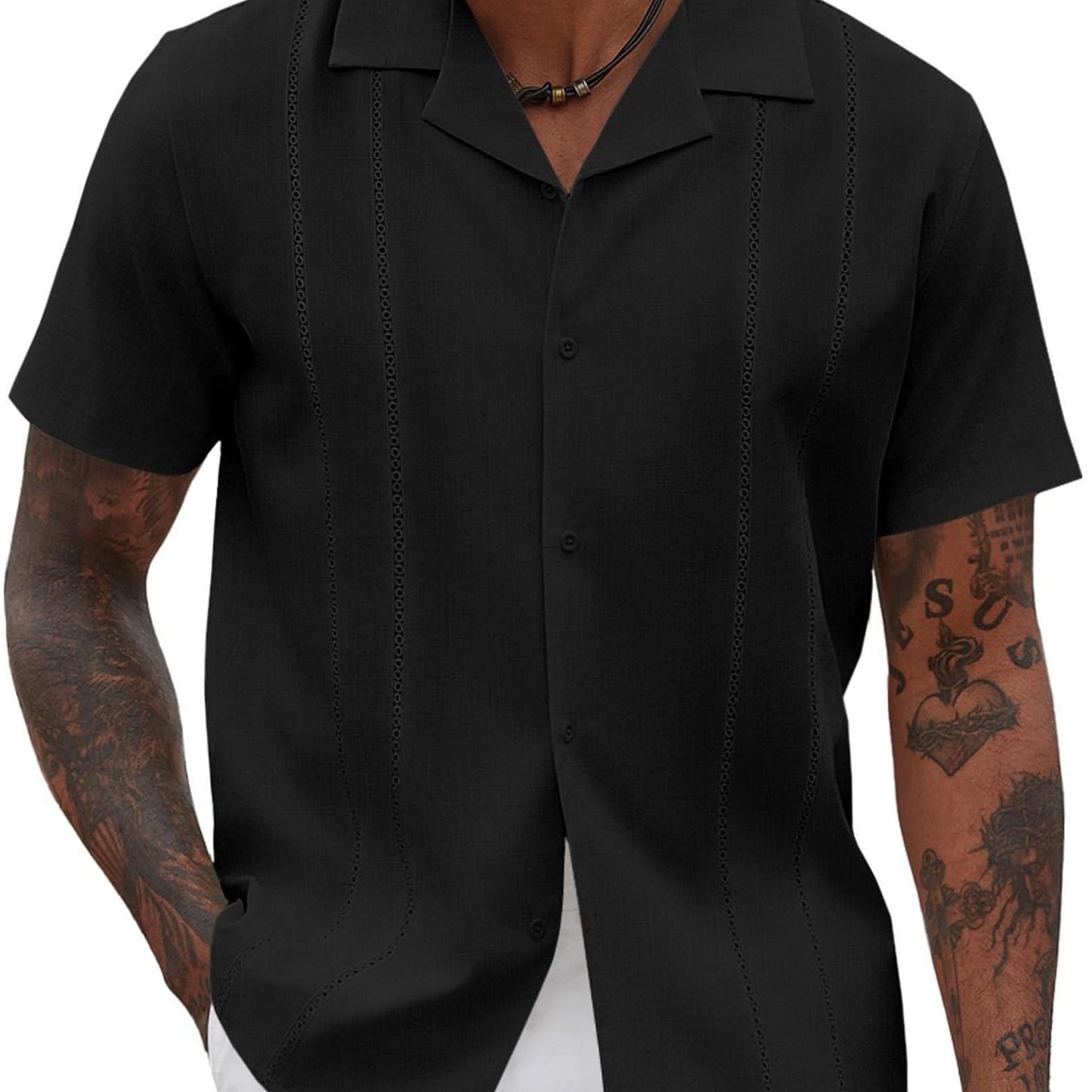 ELESOL Guayabera Shirts for Men Cuban Short Sleeve Button Summer Shirts