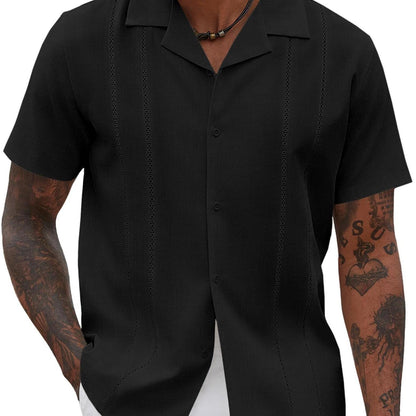 ELESOL Guayabera Shirts for Men Cuban Short Sleeve Button Summer Shirts