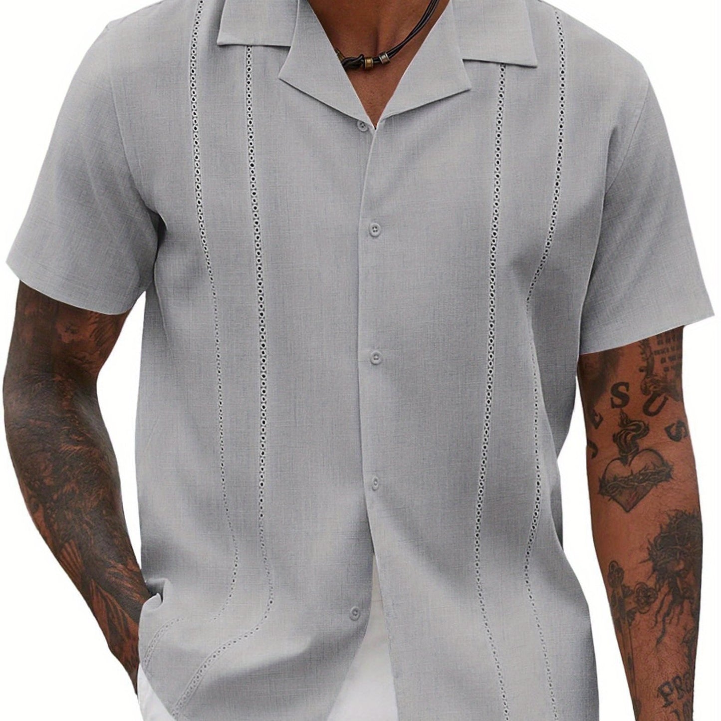 ELESOL Guayabera Shirts for Men Cuban Short Sleeve Button Summer Shirts