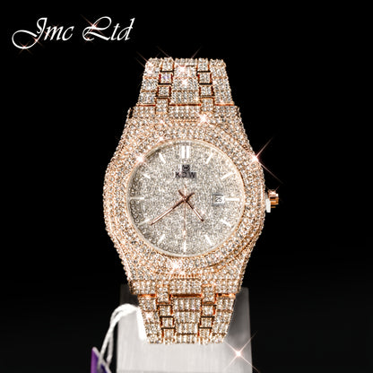 Luxury Hip-Hop Style Watch West Coast Quartz Watch For Men Fully Diamond-Studded Rhinestone Accessory Watch High-End Design Perfect Christmas Gift Wedding Present And Top Gift Choice, Without Battery