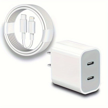 UKETO Dual Port PD Fast Charger, USB Type-C Wall Charging Adapter, US Plug Power Supply for iPhone 14/13/12/11/XS/XR/X, iPad - 20W Travel Power Adapter with 2x 6.6FT USB-C Cables, Fast Charging Kit