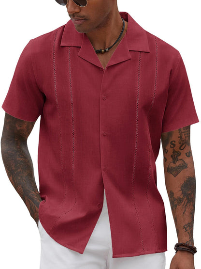 ELESOL Guayabera Shirts for Men Cuban Short Sleeve Button Summer Shirts