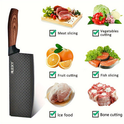Professional 6pcs Kitchen Knives Set, Chef, Cleaver, Slicer, Utility Knife Peeler& Scissors Stainless Steel Ultra Sharp with Non-Stick Ergonomic Wood Handle Cooking Chef Knife Set for Home Travel Vegetable, Meat, Fruit Gift B